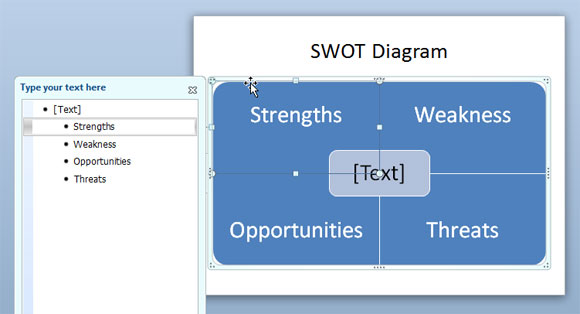 smartartグラフィックと図形を使用してpowerpointでswotダイアグラムを