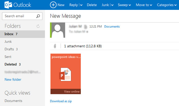 新しいoutlook comのメールでのpowerpointオンラインを共有する方法