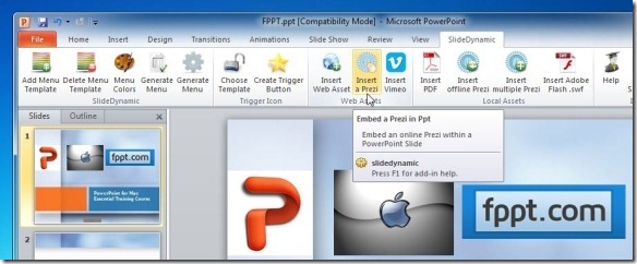 slidedynamic powerpointのアドインでpowerpointで埋め込みprezi