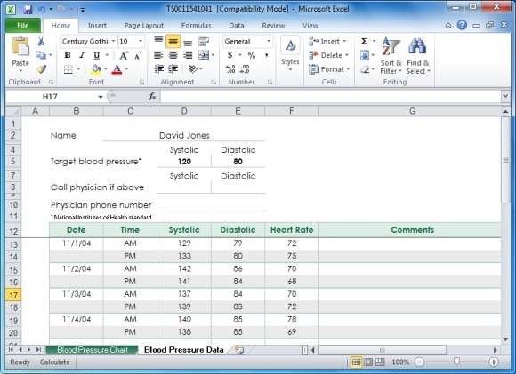 Blood Pressure Tracker Template for Excel
