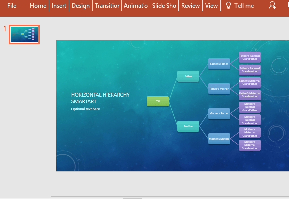Orizontal Format Chart Family Tree pentru PowerPoint