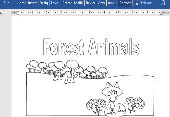 Forest Animale educaționale carte de colorat pentru Word
