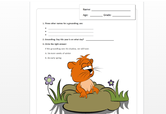 Pentru copii Groundhog Day Quiz șablon pentru Word