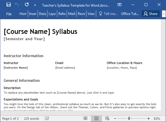 Teacher’s Syllabus Template For Word