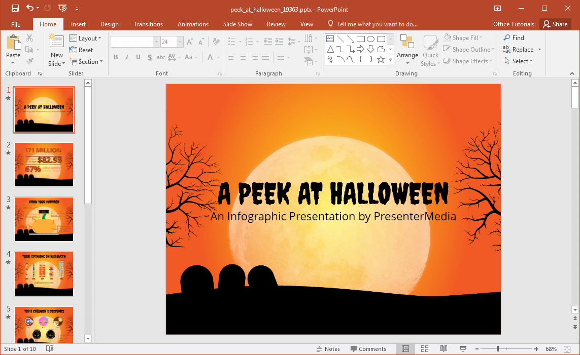Animated espiada no modelo de PowerPoint de Halloween
