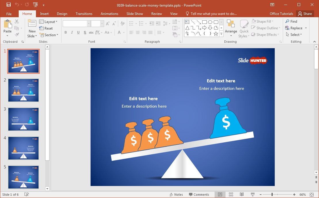 Balance Scale gratuit cu șablon saci de bani PowerPoint