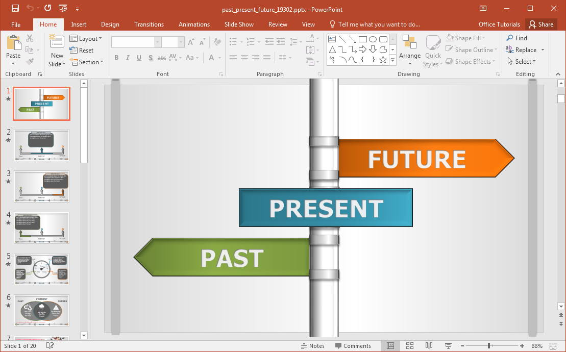 Plantilla de PowerPoint Futuro Pasado Presente interactivo