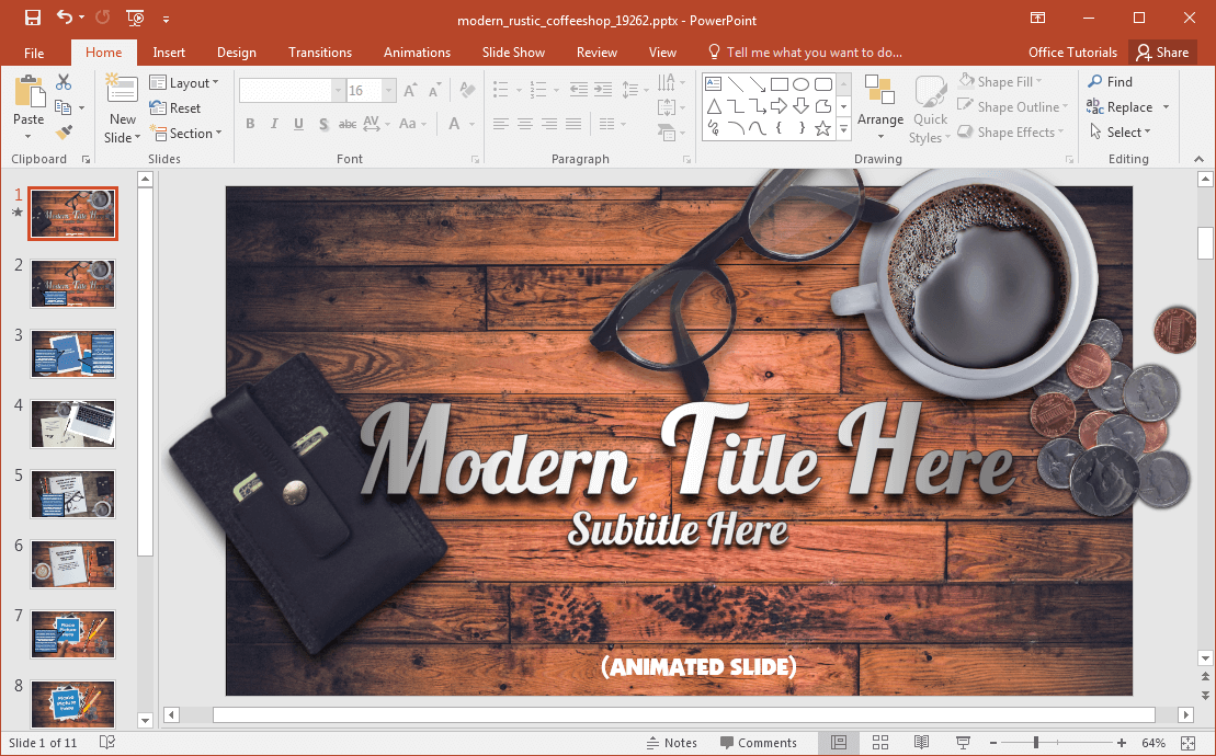 Template Animated Modern Rustic Coffee Shop PowerPoint