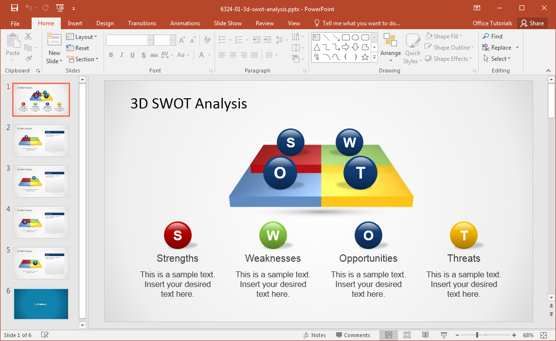 Шаблон 3D SWOT PowerPoint