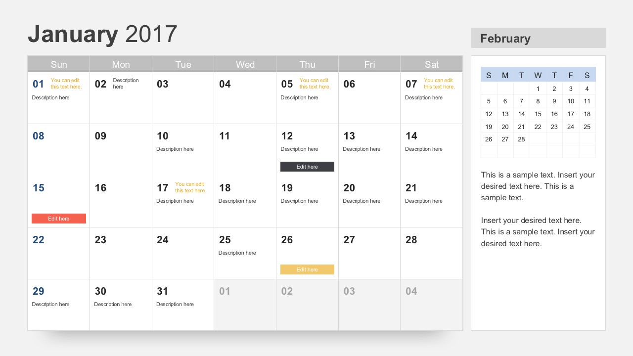 免费的日历模板2017年用于PowerPoint