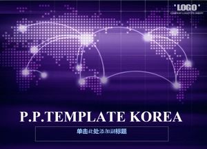 Light up the world map of the contact network texture chart purple blue business ppt template