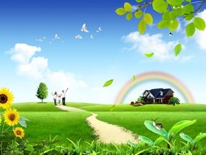 Prenez soin de l'environnement Happy family —— Modèle ppt pour la protection de l'environnement et le bien-être public