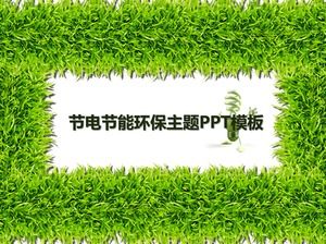 Power saving energy green grass background environmental protection theme ppt template