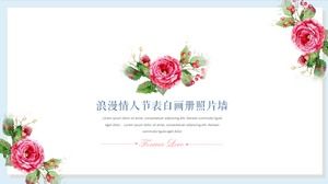 Modello semplice e fresco del modello PPT di confessione di San Valentino del fondo del fiore dell'acquerello