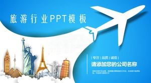 PPT-Vorlage des blauen Flugzeugschattenbildhintergrund-Reisethemas