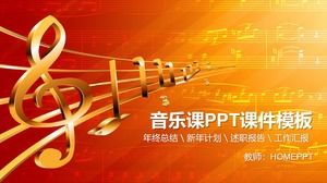 Golden music note stave background music class PPT courseware template