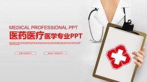 Plantilla simple PPT de resumen de trabajo de médico y enfermera rojo
