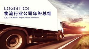 Szablon PPT raportu podsumowującego logistyczną dostawę ekspresową w tle ciężarówki