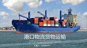 Template PPT logistik pelabuhan dengan latar belakang kontainer barang