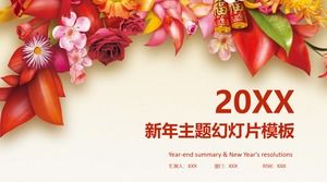 New Year PPT template with fresh flowers background