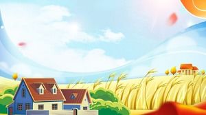 Two cartoon wheat field cottage PPT background pictures