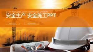 PPT template of safety management of hard hat background on construction site