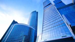 Blue business office building PPT background picture