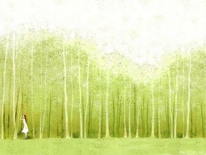 서리로 덥은 재료 그린 숲 문자 PPT 배경 그림