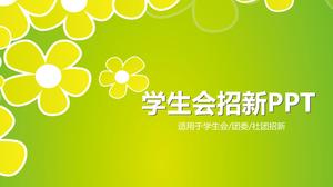The new PPT template of the university student union on the background of green flowers