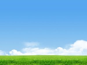 Błękitne niebo i białe chmury murawy naturalnej scenerii Obraz w tle PowerPoint