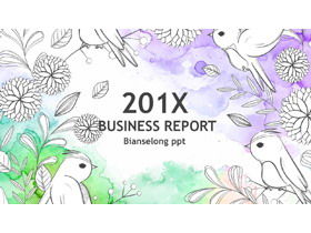 Fresh watercolor hand painted flower and bird background art design PPT template