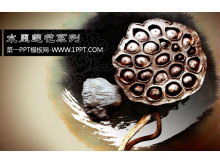 Plantilla PPT de estilo chino clásico de fondo de loto de tinta loto (2)