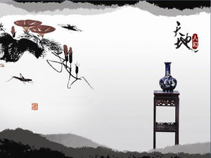 Un conjunto de fondo de la pintura de tinta china del viento PPT imagen de fondo clásico chino