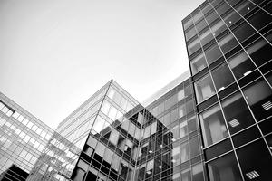 Czarno-biały obraz nowoczesny budynek biznesu PPT tło