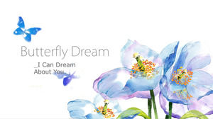 Blue purple bright color flower watercolor painting small fresh beautiful wind ppt template