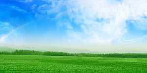 Blue sky white clouds green grass PPT background picture