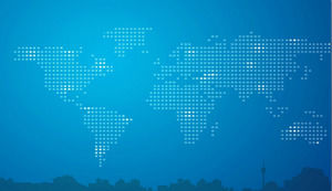 青の世界地図都市シルエットビジネスPPTの背景画像