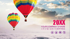 Colorful hot air balloon cover on the cloud Purple distinguished work summary report ppt template