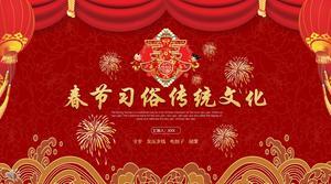 Festive Chinese style Chinese New Year custom traditional culture propaganda PPT template