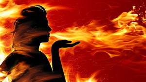 女神与火焰的PowerPoint的背景图片