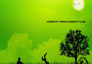 Green background child playing art PPT template