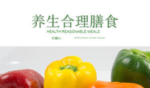 Schablone der gesunden Diät PPT mit grünem Gemüsehintergrund