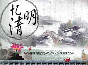 Mürekkep ve Yıkama Çin tarzı stili "Yi Qingming" Ching Ming Festivali PPT şablon