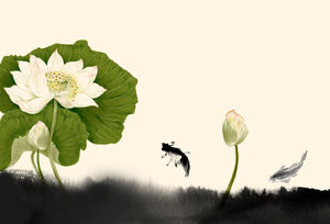 Ink lotus pond PowerPoint background picture