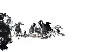 Tinta lukisan gambar gaya Cina PowerPoint latar belakang "kuda"