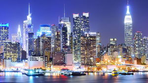 Современный город ночной вид РРТ фоновое изображение