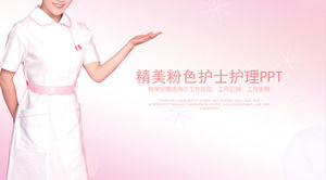Krankenschwester-Sorgfalt PPT-Schablone auf rosa Steigungs-Hintergrund