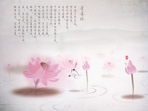 粉紅色的荷花中國風PPT背景圖片