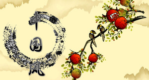 한 페이지 중국어 바람 PPT 템플릿 다운로드 석류 아구창 그림 배경