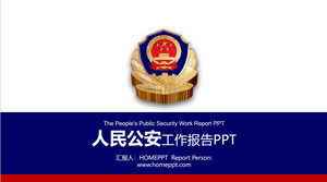 Template PPT untuk laporan kerja lembaga keamanan publik dengan warna biru dan merah gelap
